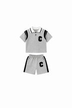 Letter-Patch Polo Shirt & Shorts Boy's Set