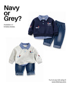 Puppy Embroidered Sweatshirt & Jeans Boy's Set