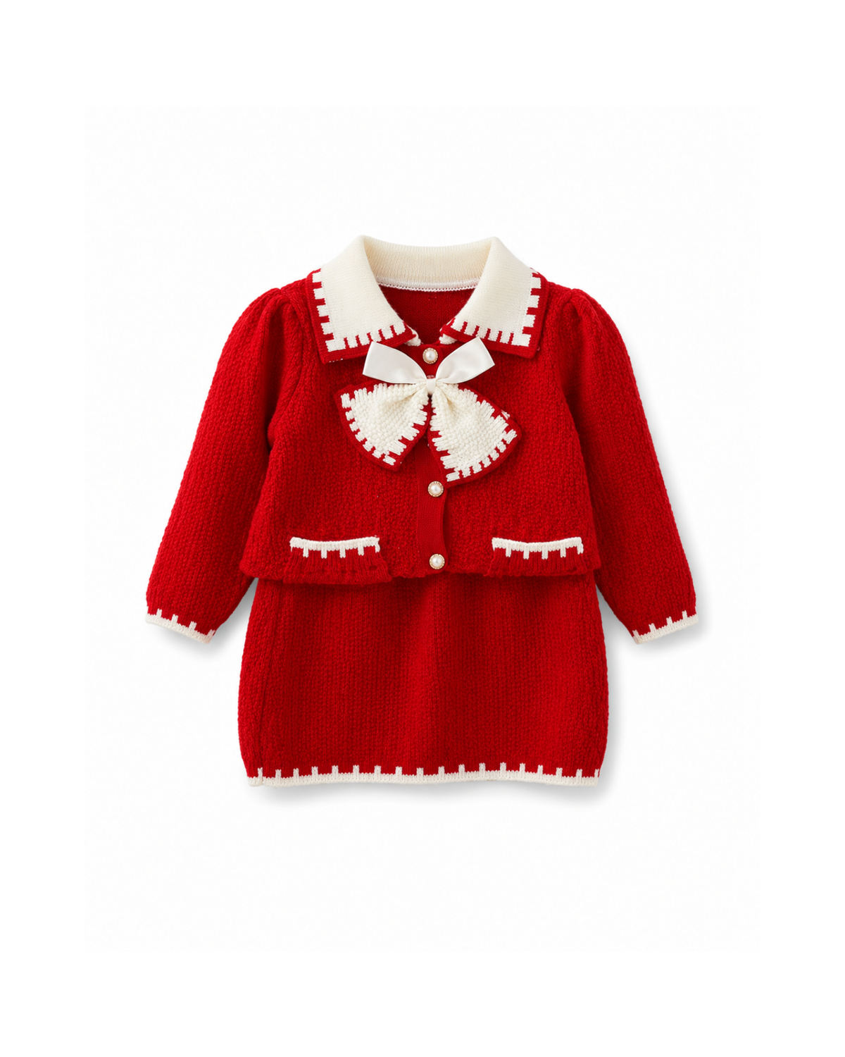 Bow-Detail Knitted Cardigan  Girl's Set