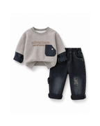 Adventure Layered Sweatshirt & Distressed Jeans Boy's Set