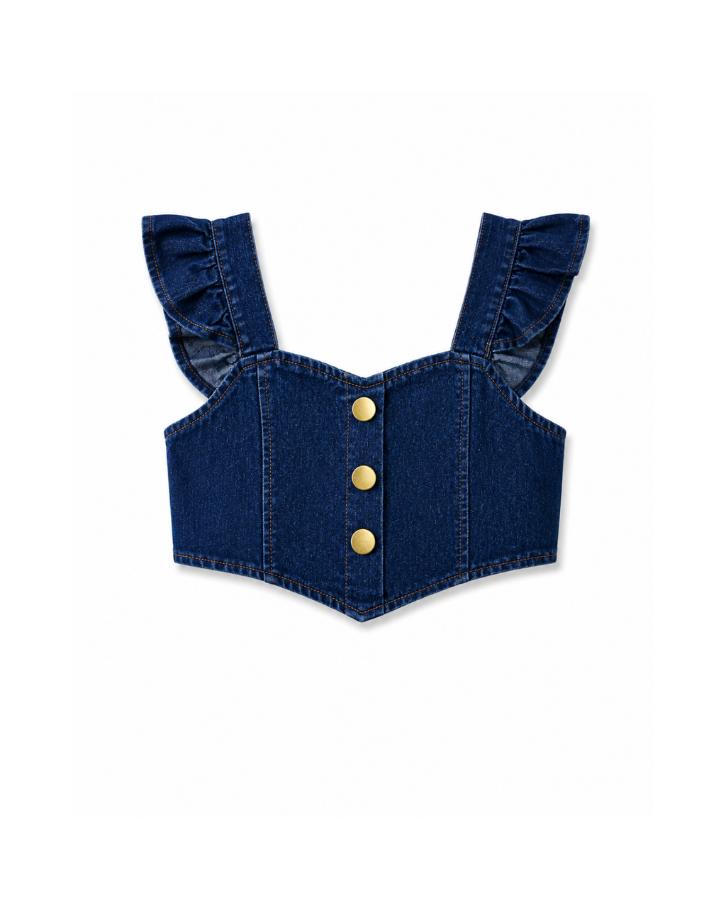 Ruffle-Strap Denim Top & Pleated Skirt Girl's Set