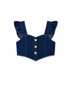 Ruffle-Strap Denim Top & Pleated Skirt Girl's Set