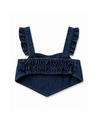 Ruffle-Strap Denim Top & Pleated Skirt Girl's Set