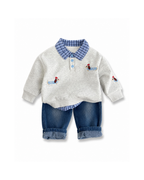 Puppy Embroidered Sweatshirt & Jeans Boy's Set