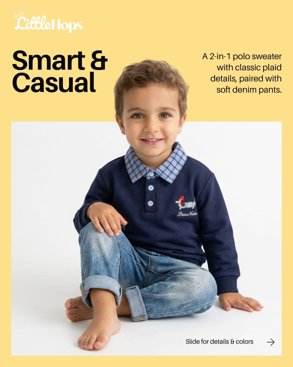 Puppy Embroidered Sweatshirt & Jeans Boy's Set