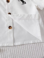 Mandarin Collar Polo & Pinstripe Shorts Boy's Set