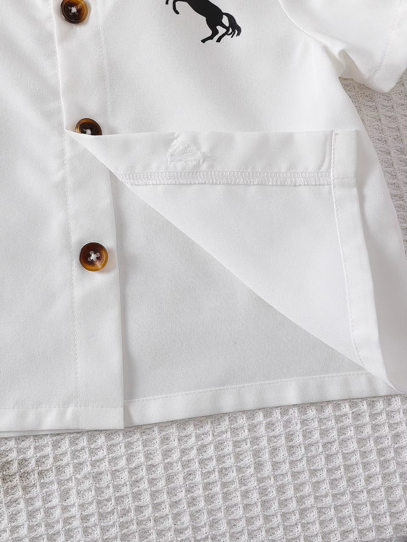Mandarin Collar Polo & Pinstripe Shorts Boy's Set
