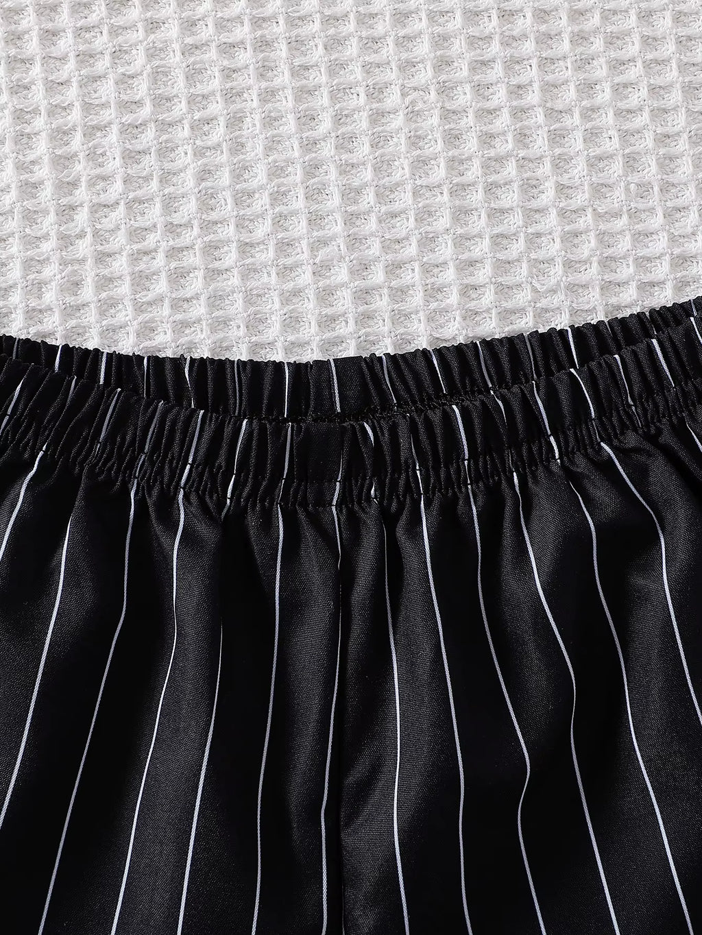 Mandarin Collar Polo & Pinstripe Shorts Boy's Set