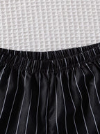 Mandarin Collar Polo & Pinstripe Shorts Boy's Set