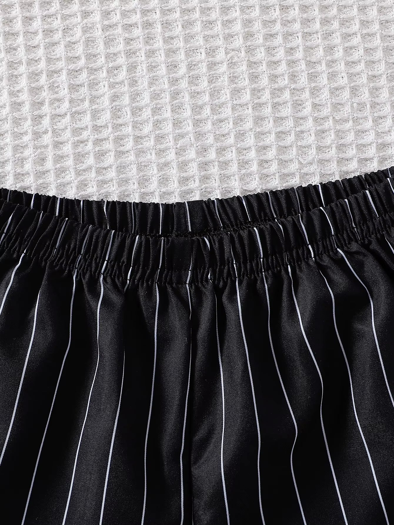 Mandarin Collar Polo & Pinstripe Shorts Boy's Set
