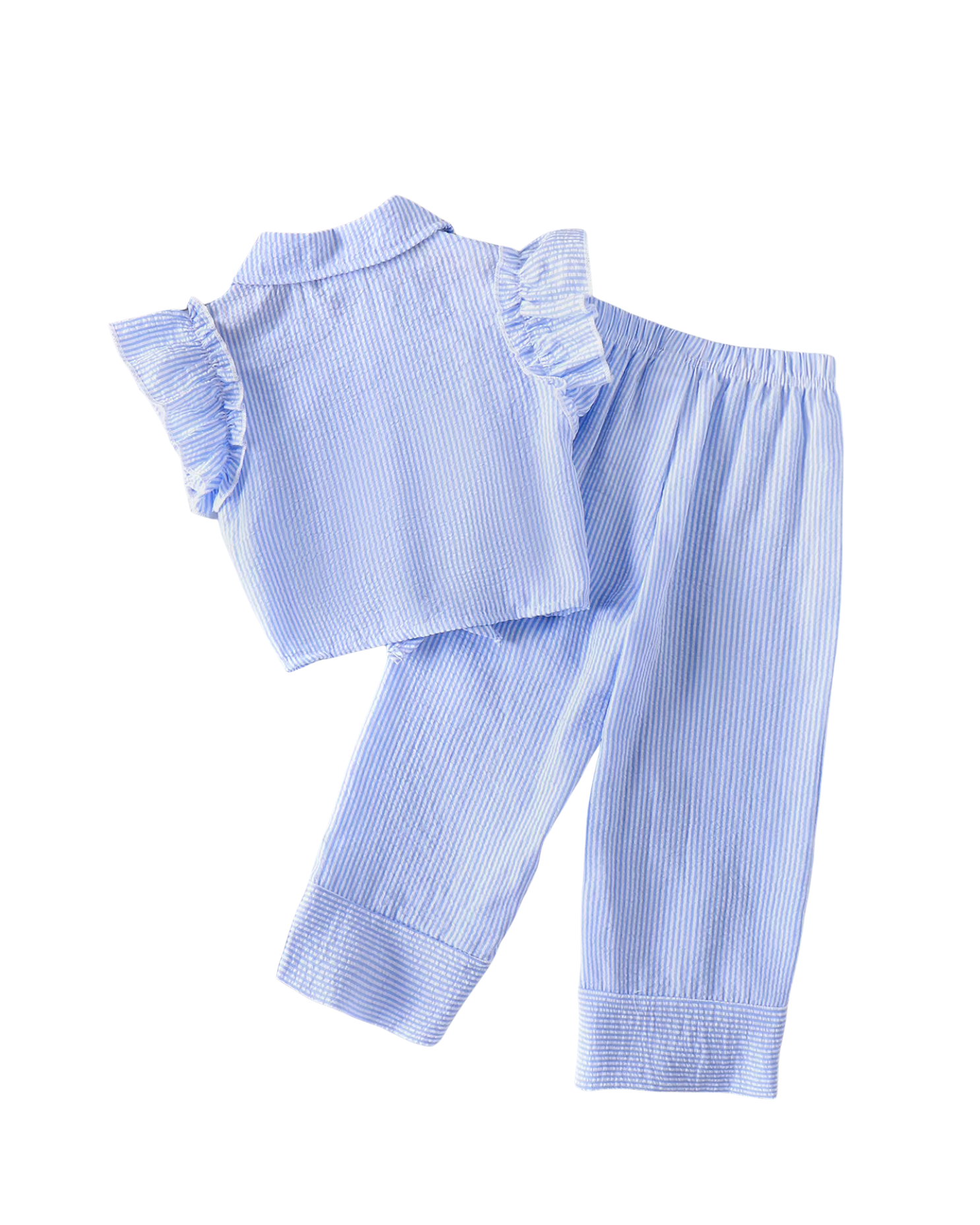 Striped Ruffle-Sleeve Shirt & Pant Girl's Set