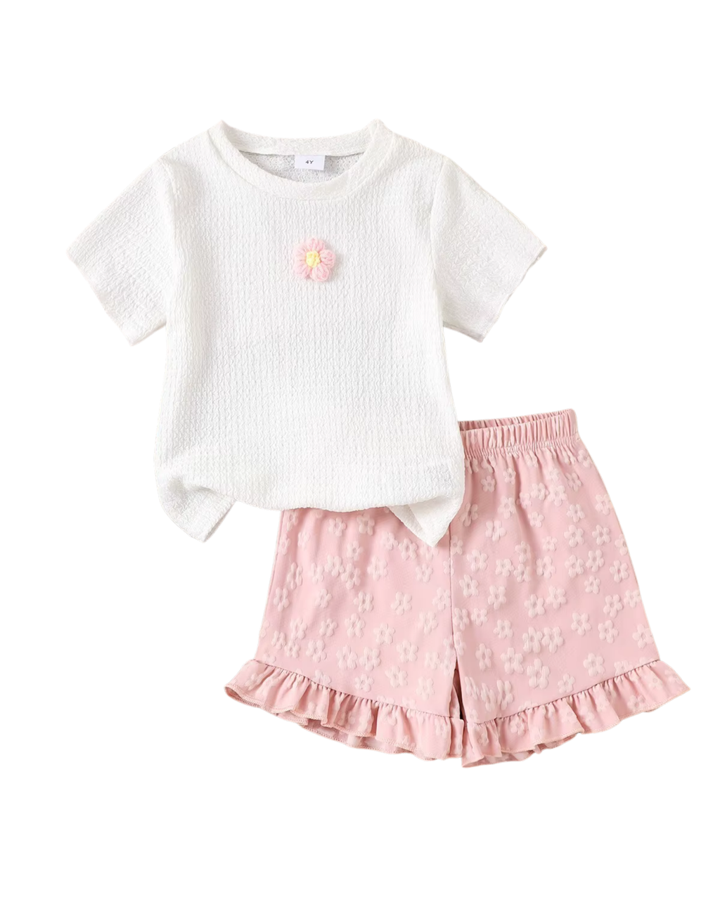 Floral Ruffle Shorts & Textured Girl's Set