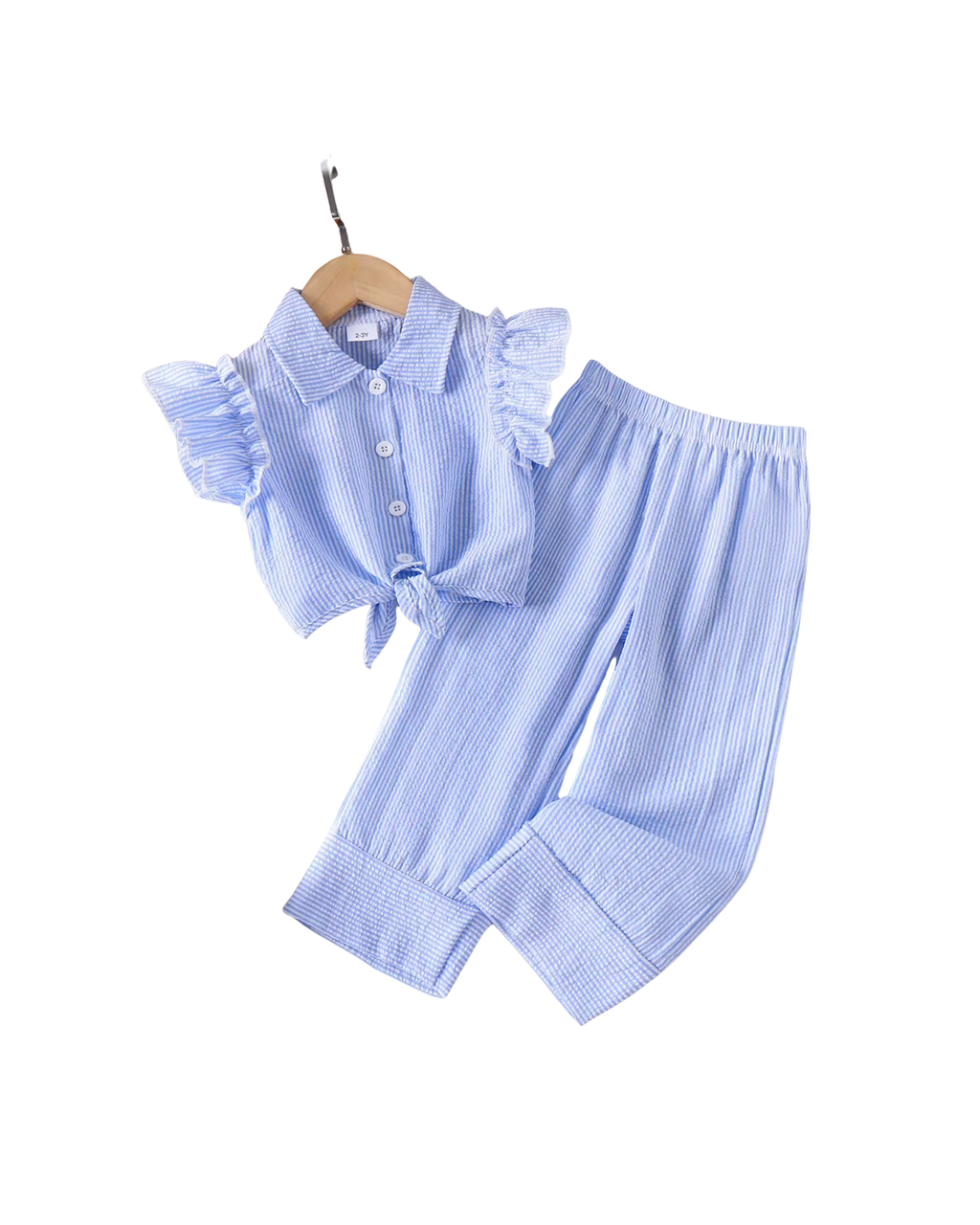 Striped Ruffle-Sleeve Shirt & Pant Girl's Set