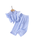 Striped Ruffle-Sleeve Shirt & Pant Girl's Set