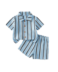 Coastal Stripe Camp Collar Boy's Set