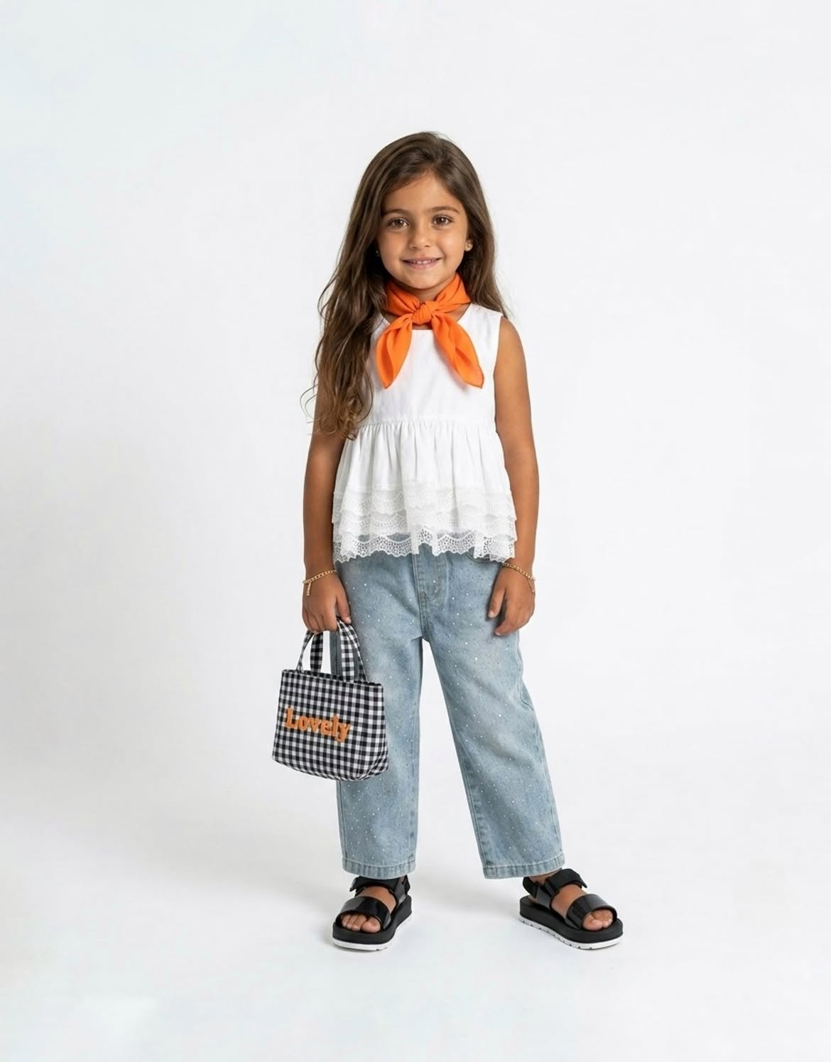 Lace Peplum Top & Glitter Denim Girl's Set