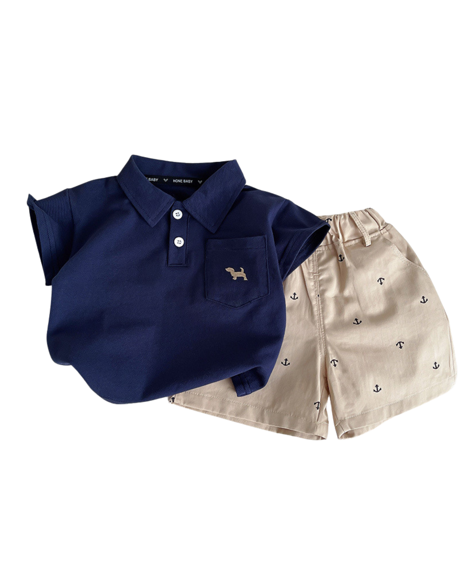 Premium Polo Top & Anchor-Print Shorts Boy's Set