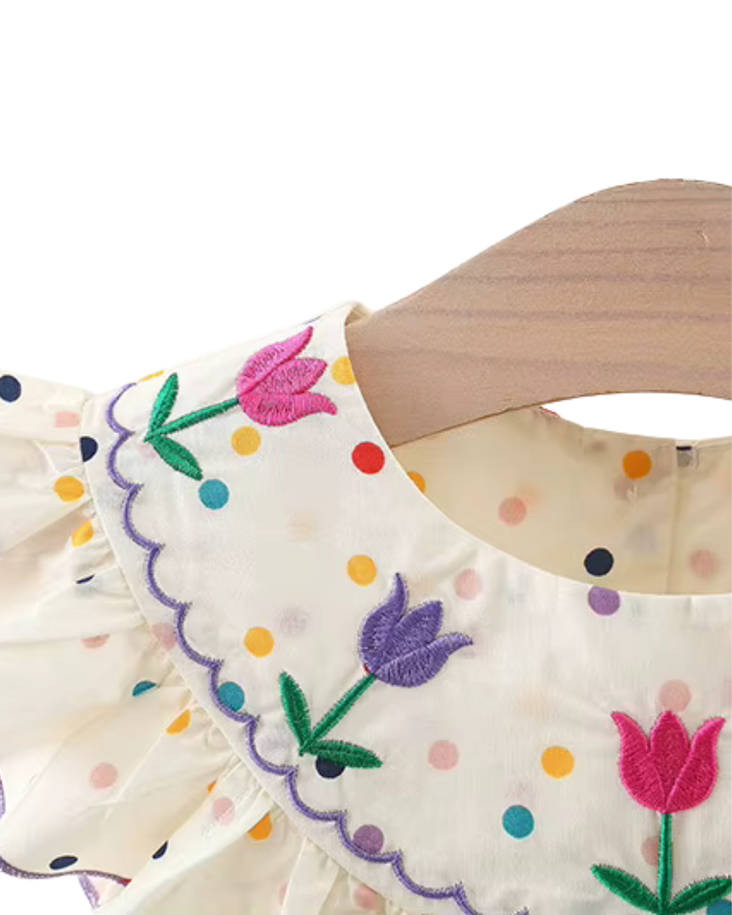 Polka Dot Floral Embroidered Soft Cotton Dress