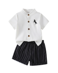 Mandarin Collar Polo & Pinstripe Shorts Boy's Set