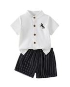 Mandarin Collar Polo & Pinstripe Shorts Boy's Set