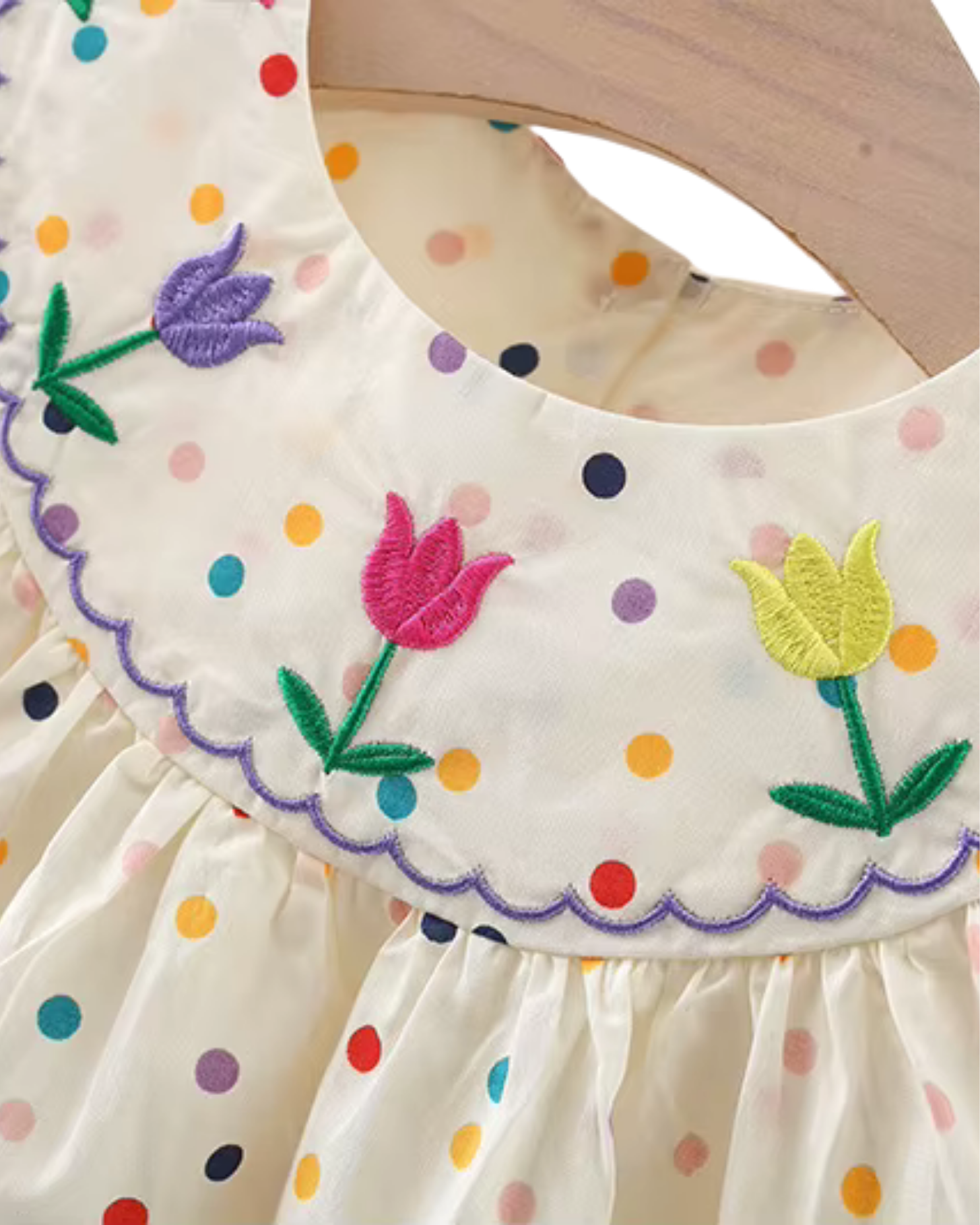Polka Dot Floral Embroidered Soft Cotton Dress