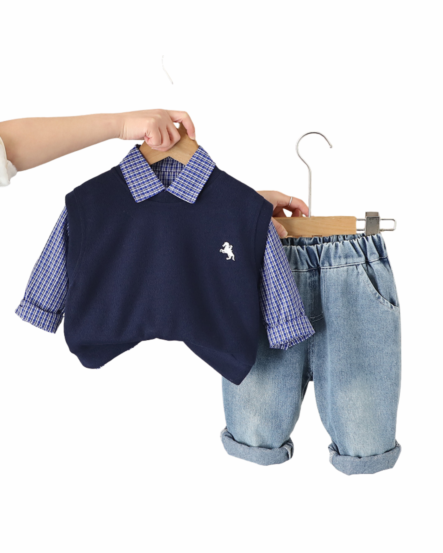 Preppy Checkered Shirt & Knit Vest Boy's Set