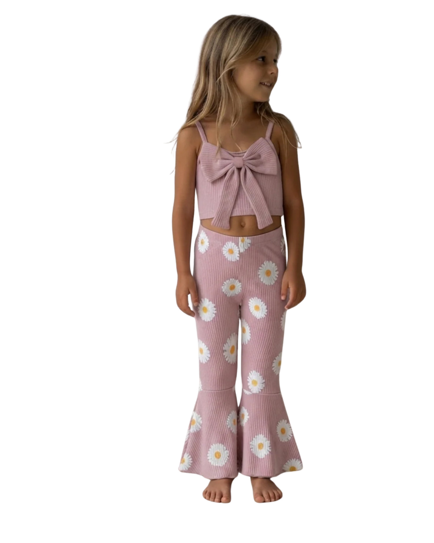 Daisy Girl's Set Print Ribbed Tank & Flared Pants