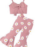 Daisy Girl's Set Print Ribbed Tank & Flared Pants
