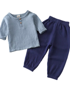 Soft Casual Two-Tone Button-Down Cotton Boy's Set