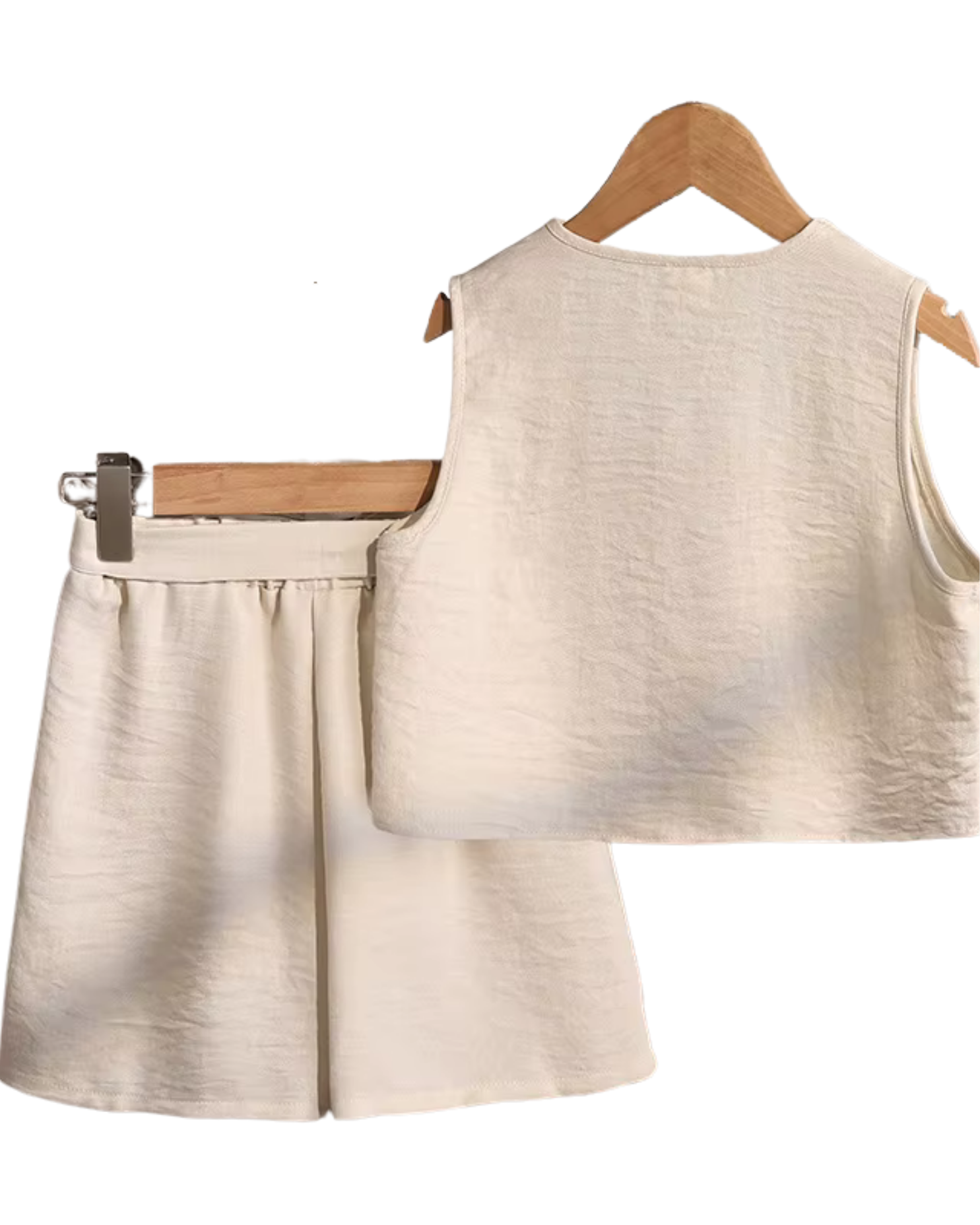 Elegant Beige Crop Top & Bow-Tie Shorts Girl's Set