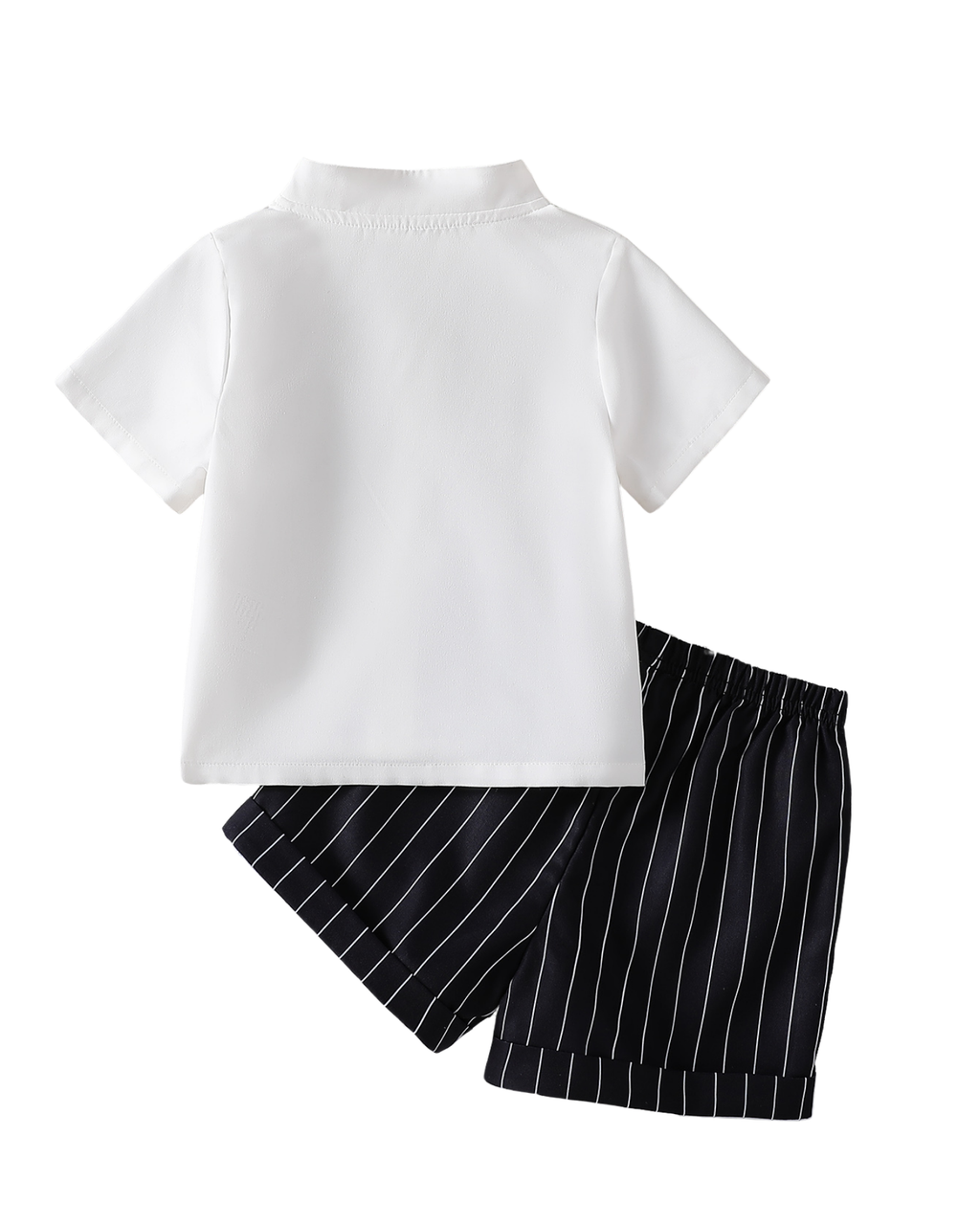 Mandarin Collar Polo & Pinstripe Shorts Boy's Set