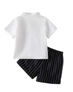 Mandarin Collar Polo & Pinstripe Shorts Boy's Set