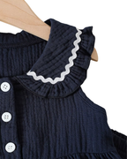 Navy Petal-Collar Peplum & Pant Girl's Set