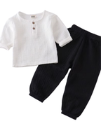 Soft Casual Two-Tone Button-Down Cotton Boy's Set