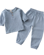 Soft Casual Two-Tone Button-Down Cotton Boy's Set