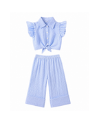 Striped Ruffle-Sleeve Shirt & Pant Girl's Set