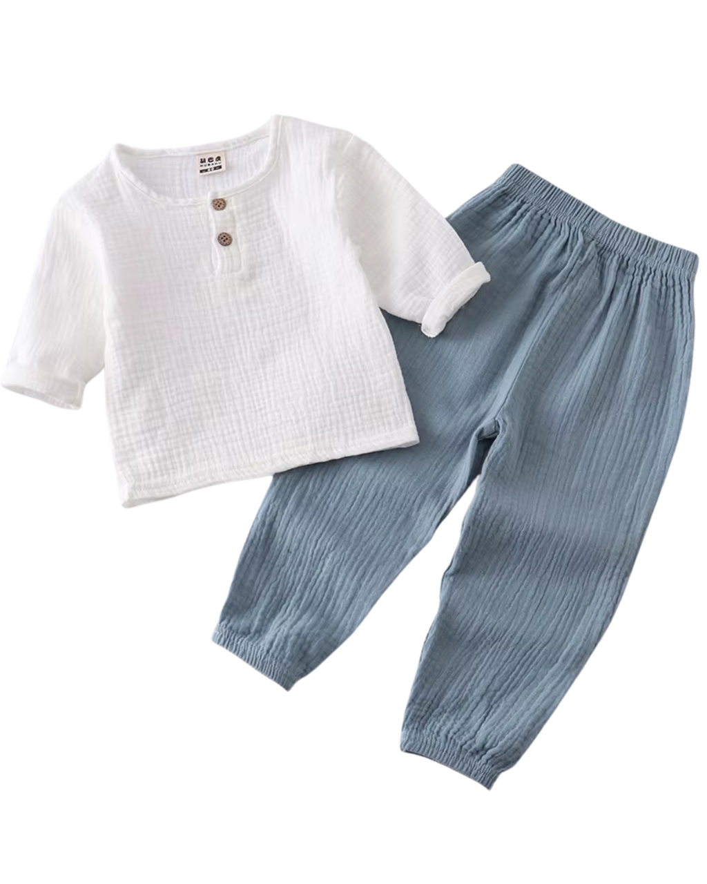 Soft Casual Two-Tone Button-Down Cotton Boy's Set