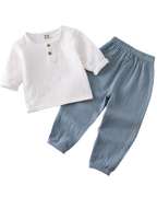 Soft Casual Two-Tone Button-Down Cotton Boy's Set