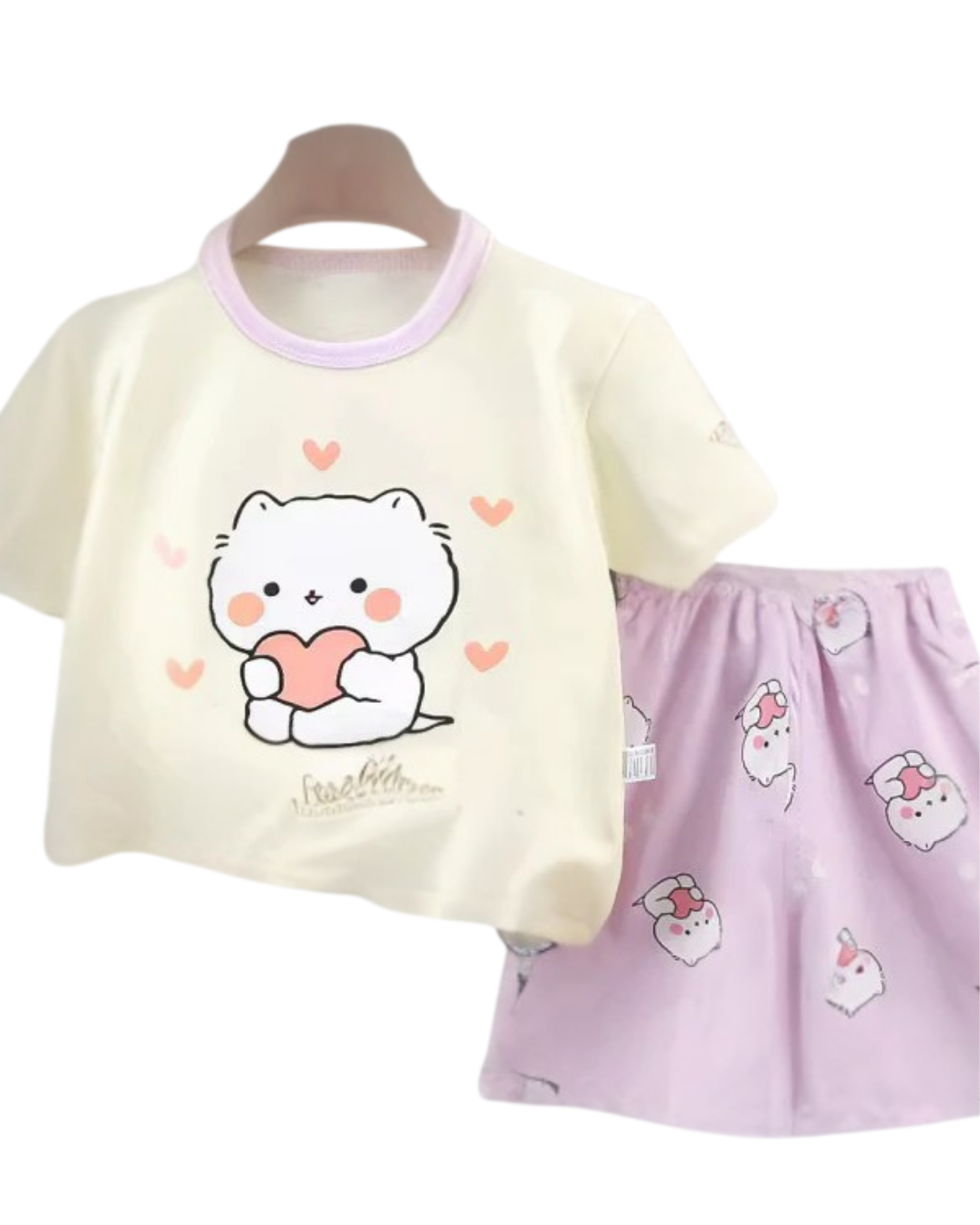 Meow Heart Graphic Summer Girl's Pyjamas