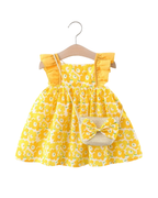 Flutter-Sleeve & Matching Woven Bag Dress