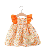 Flutter-Sleeve & Matching Woven Bag Dress