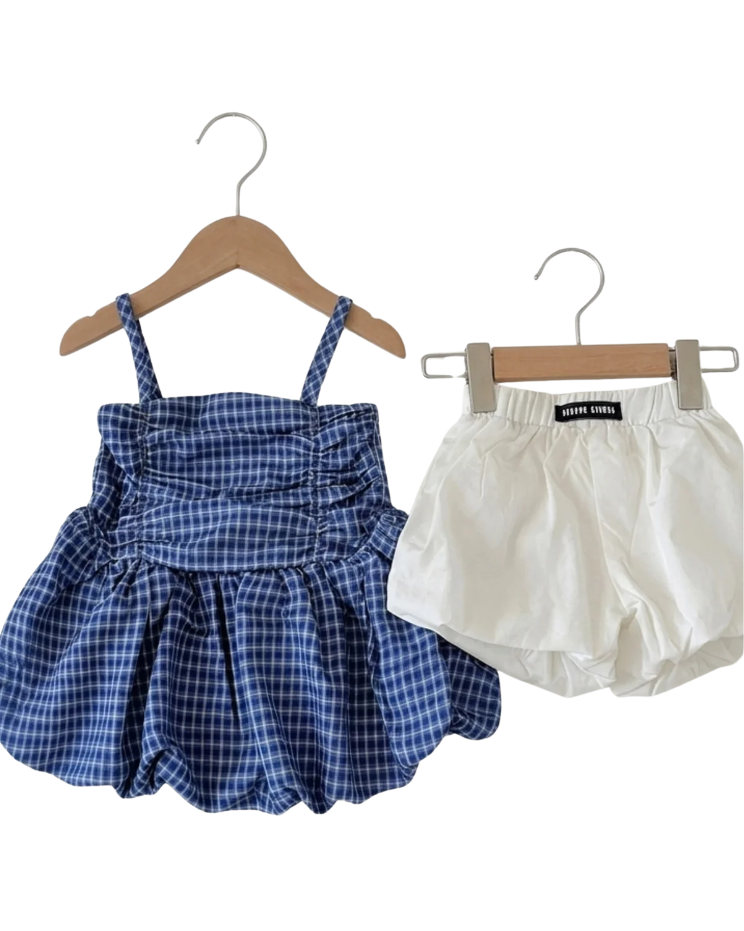 Summer Plaid Peplum Girl's Set - Blue & White
