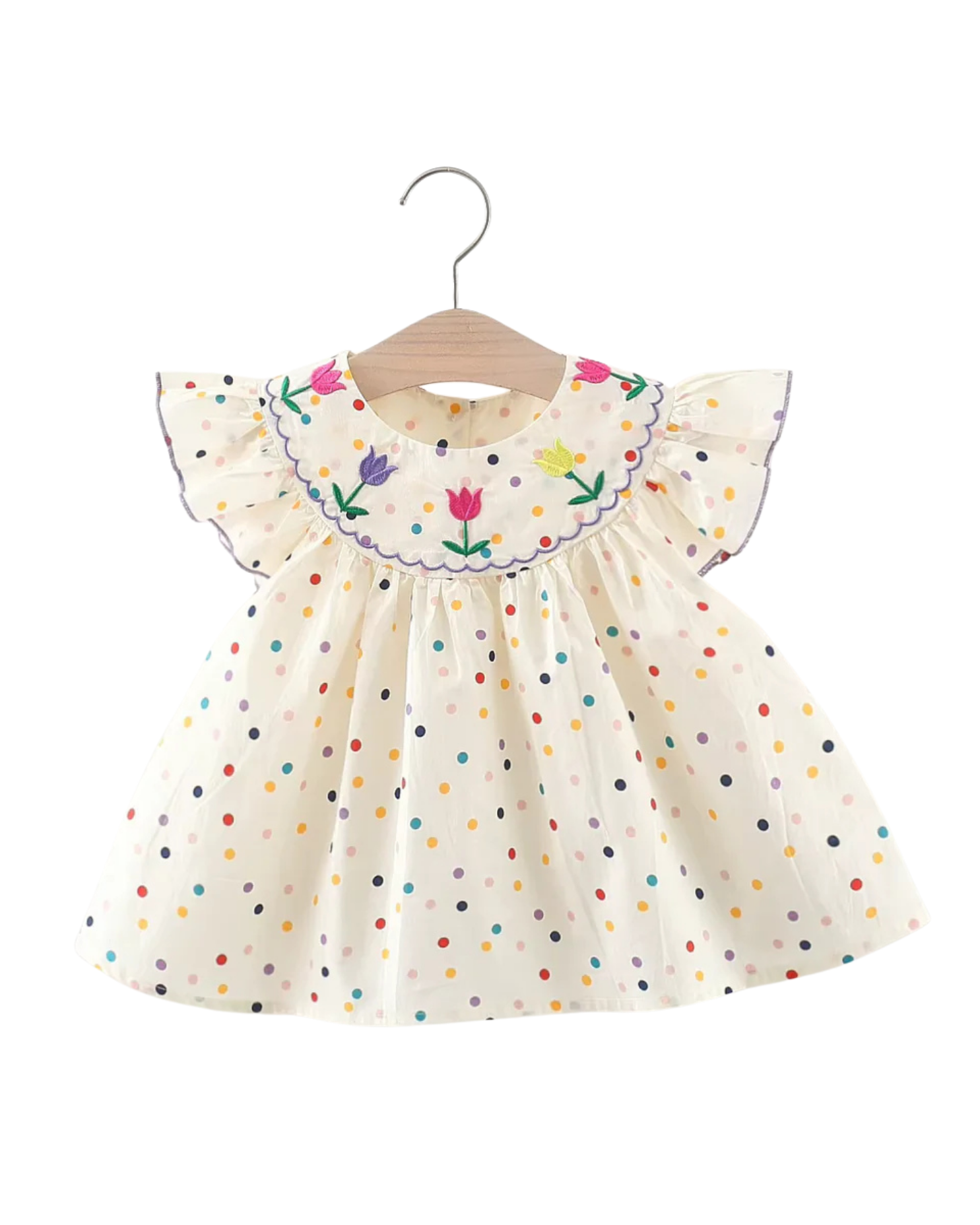 Polka Dot Floral Embroidered Soft Cotton Dress