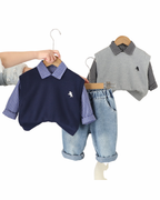 Preppy Checkered Shirt & Knit Vest Boy's Set
