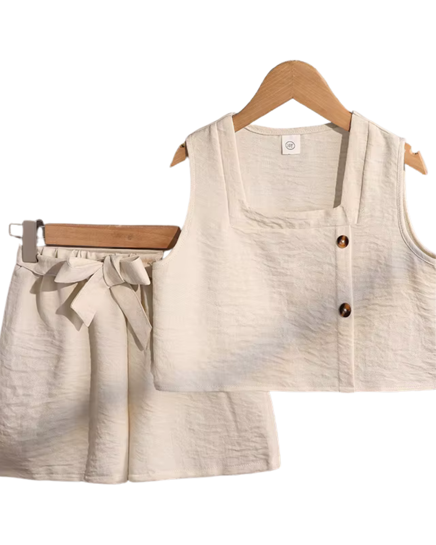 Elegant Beige Crop Top & Bow-Tie Shorts Girl's Set