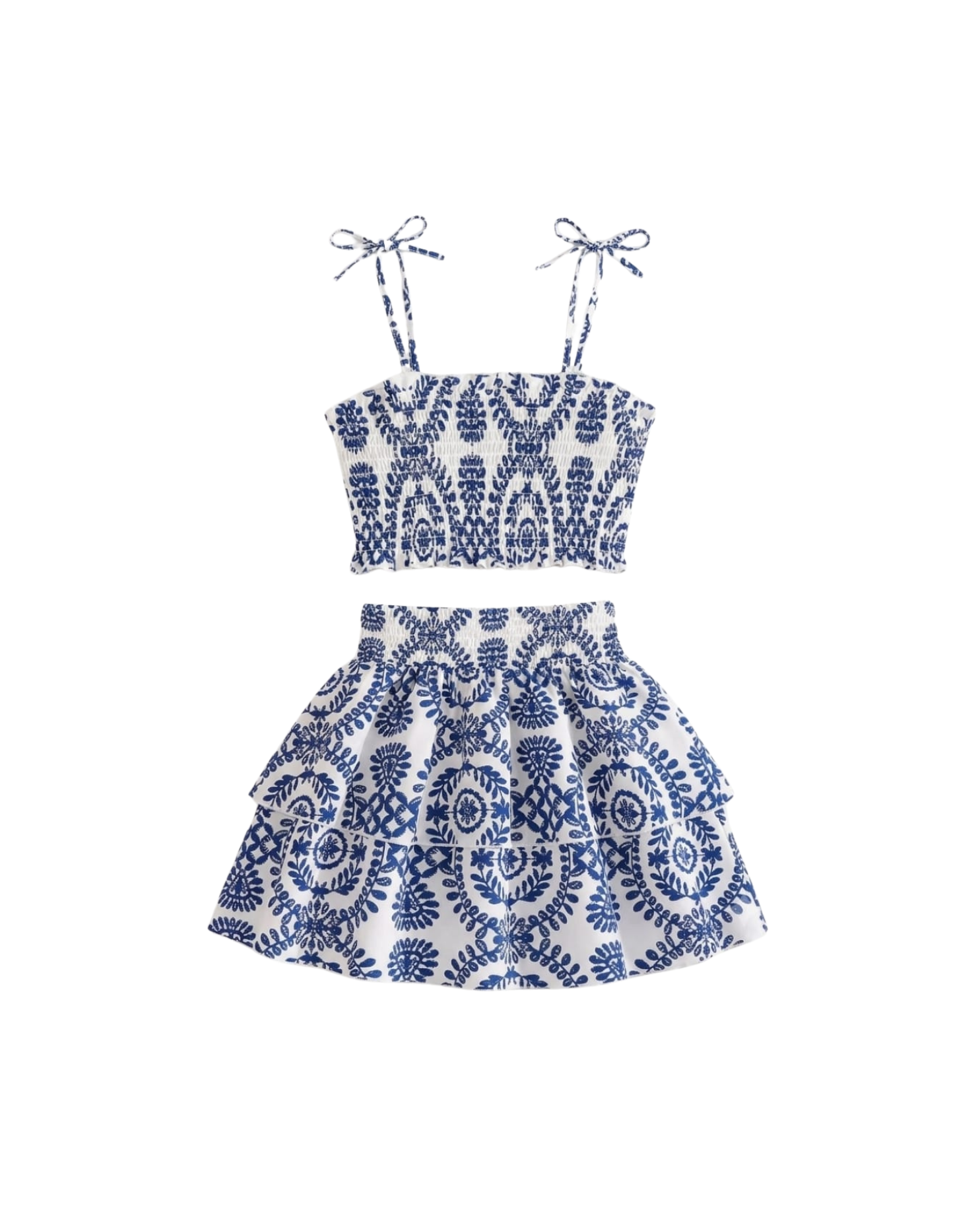 Floral Print Ruffled Skirt & Crop Top Girl's Set