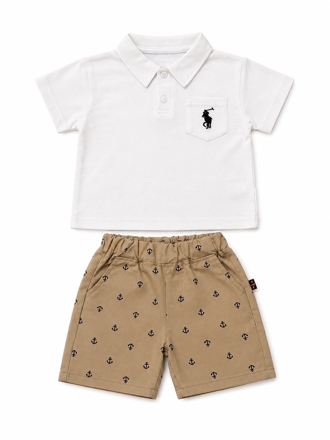 Premium Polo Top & Anchor-Print Shorts Boy's Set