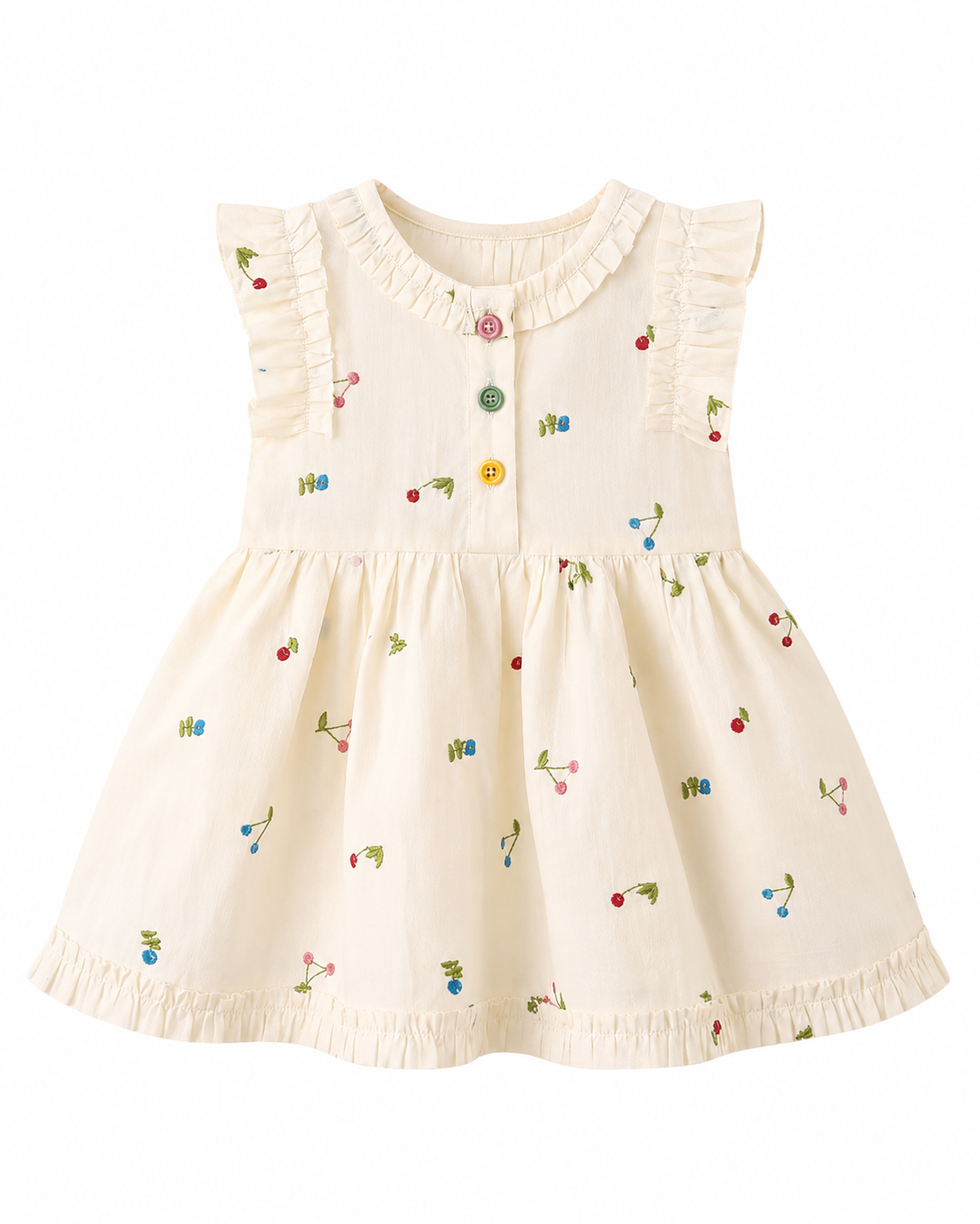 Cherry Embroidered Cotton Princess Dress