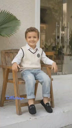 Cable-Knit Vest, Shirt & Distressed Jeans  Boy's Set