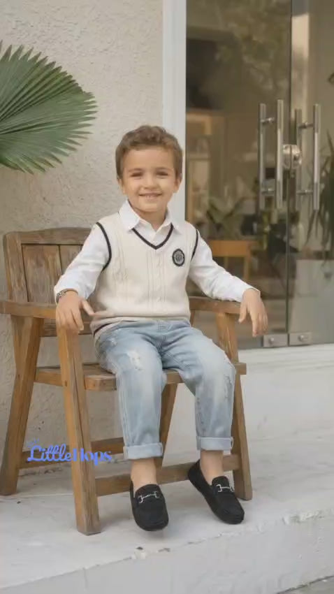 Cable-Knit Vest, Shirt & Distressed Jeans  Boy's Set
